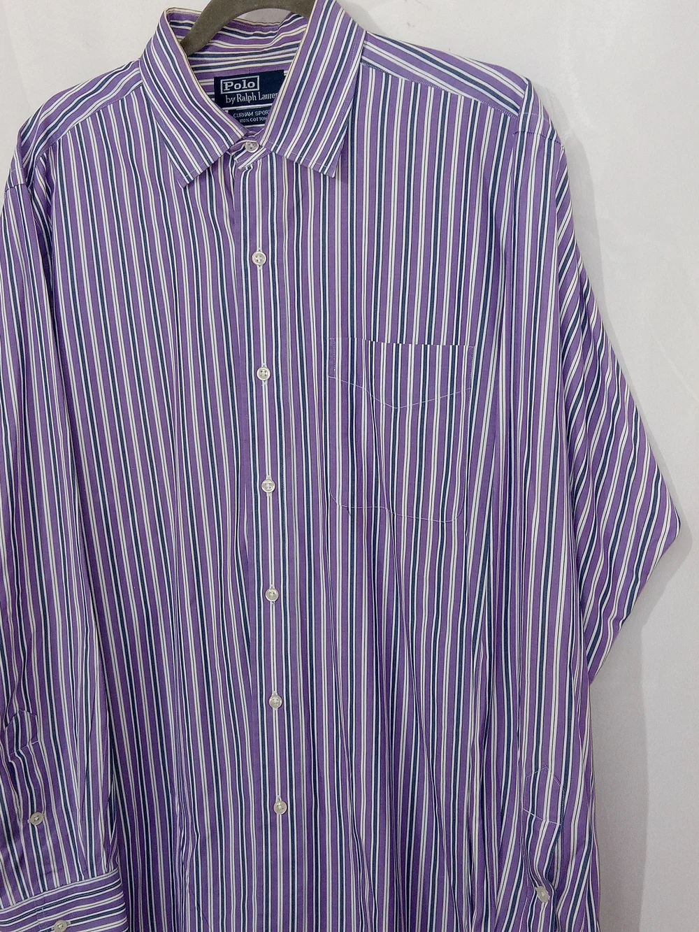 Polo Ralph Lauren Curham Sport Fit L Purple White Stripe Button Shirt Vintage